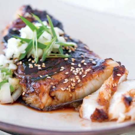 Sea Bass with Soy Glaze and Cucumber Salsa
