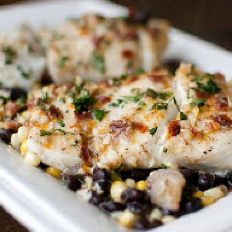 Foil Baked Fish with Black Beans and Corn