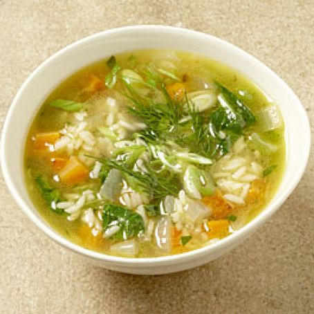 Chicken and Rice Soup with Spinach, Lemon, and Dill
