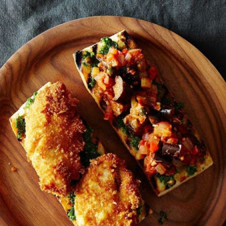 Parmesan-Crusted Chicken, Caponata, and Pesto Sandwich