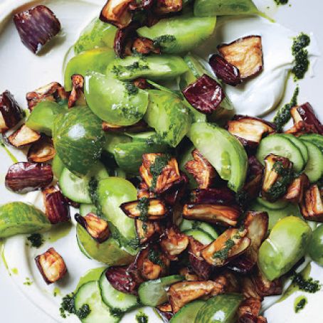 Fried Eggplant, Tomato, and Cucumber Salad