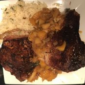 SPICE-RUBBED PORK CHOPS WITH APPLE, MANGO AND POMEGRANATE CHUTNEY  Adapted from Bobby Flay