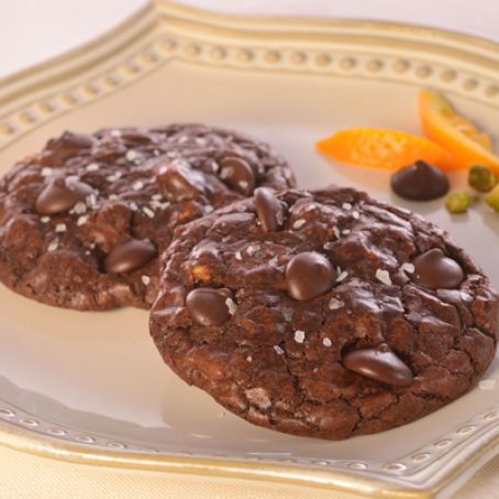 Dark Chocolate Truffle Cookies with Pistachios, Orange & Sea Salt