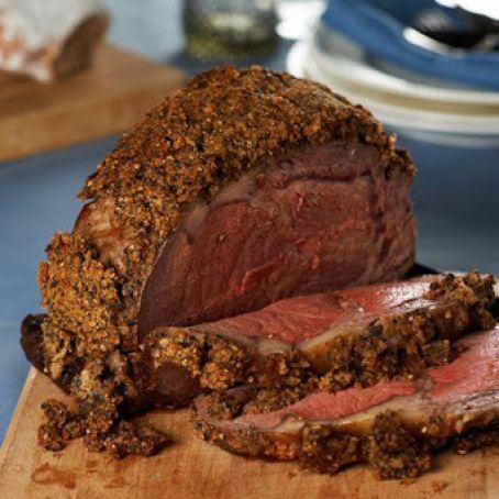 Prime Rib with a Peppercorn & Garlic Crust