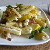 Squash, Bacon, and Goat Cheese Pasta with Basil