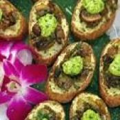 Artichoke, Mushroom and Leek Crostini with Pesto