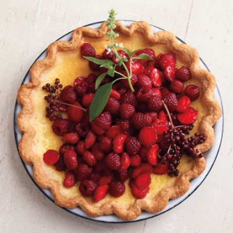 Lemon-Basil Custard Pie with Red Berries