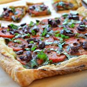 Tomato, Pesto, and Olive Tart