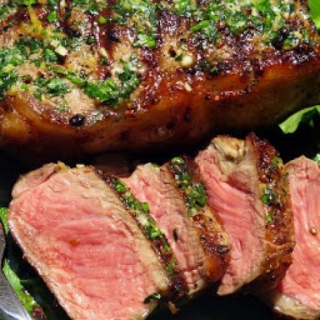 Grilled Cracked Pepper Steak with Lemon-Parsley Butter