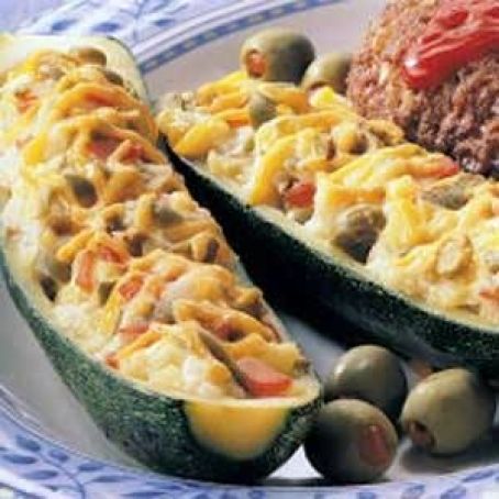 Olive-Cheese Zucchini Boats