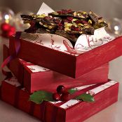 Dark Chocolate Bark with Pistachios, Sweetened Dried Cherries, and Pumpkin Seeds