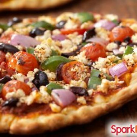 Veggie Pizza on Whole-Wheat Crust with Feta and Mozzarella Cheeses