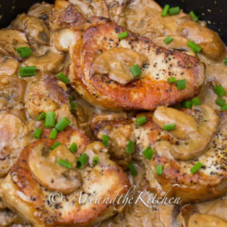 PORK CHOPS WITH BRANDY MUSHROOM SAUCE
