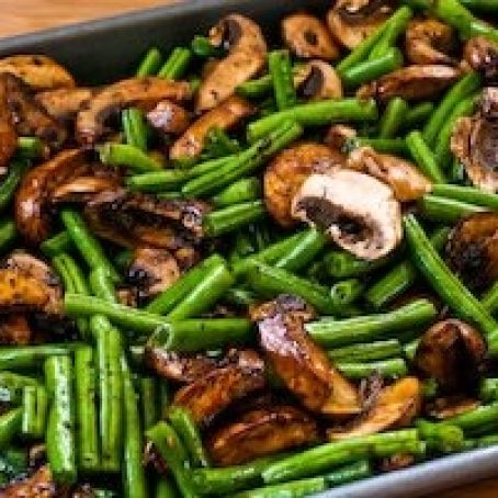Roasted Balsamic Parmesean Green Beans & Mushrooms