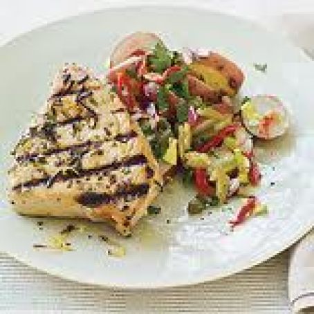 Mediterranean Grilled Tuna Steaks and Sicilian Style Potato and Sun-Dried Tomato Salad