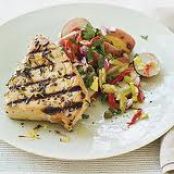 Mediterranean Grilled Tuna Steaks and Sicilian Style Potato and Sun-Dried Tomato Salad