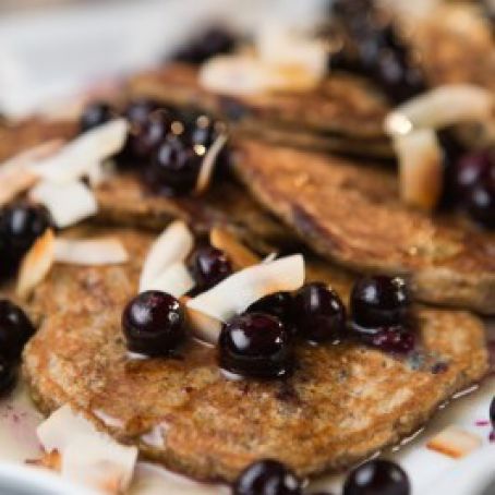 Banana Oat Pancakes with blistered berries
