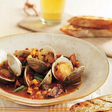 Grill-Braised Clams and Chorizo in Tomato Saffron Broth