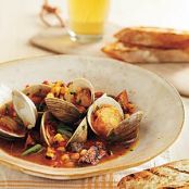 Grill-Braised Clams and Chorizo in Tomato Saffron Broth