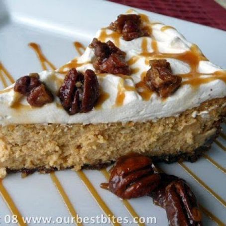 Pumpkin White Chocolate Cheesecake with Pecan-Gingersnap Crust