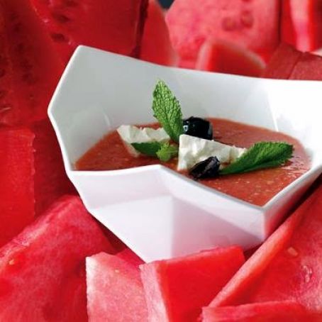 TOMATO-WATERMELON SOUP w/FETA & OLIVES