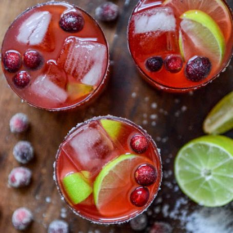 Fresh Cranberry Ginger Vanilla Margaritas with Sugared Cranberries