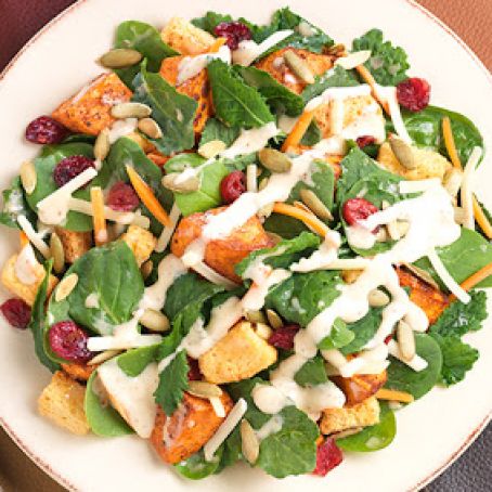 DOLE SWEET KALE KIT****Honey Dijon Salad with Roasted Sweet Potatoes, Pumpkin Seeds and Gruyere Cheese