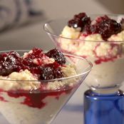 White Chocolate Rice Pudding with Dried Cranberry Compote