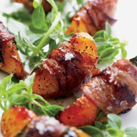 Pancetta-Wrapped Peaches with Basil and Aged Balsamic