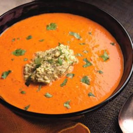VEG****Paprika & Red Pepper Soup with Pistachios or Almonds
