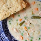 Chicken Pot Pie Soup with Pie Crust Crackers
