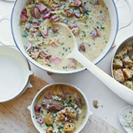 Creamy Reuben Chowder with Rye Croutons
