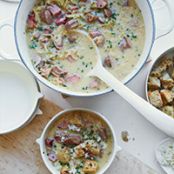 Creamy Reuben Chowder with Rye Croutons