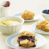 Cream Puffs with Lemon Mousse and Blueberry Sauce