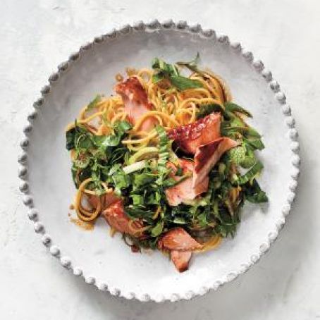 Noodles With Flaked Salmon and Crispy Bok Choy Slaw | Real Simple
