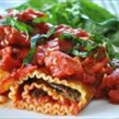 Mushroom Goat Cheese Roulades with Tomato Sauce