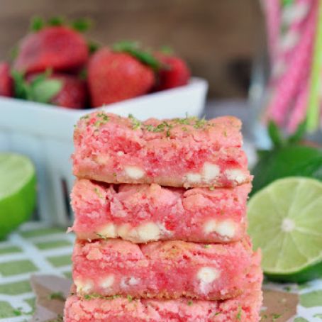 Strawberry Lime White Chocolate Gooey Bars from Cake Mix