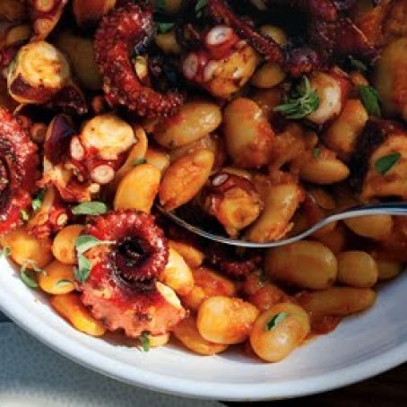 GRILLED OCTOPUS w/GIGANTE BEANS & OREGANO