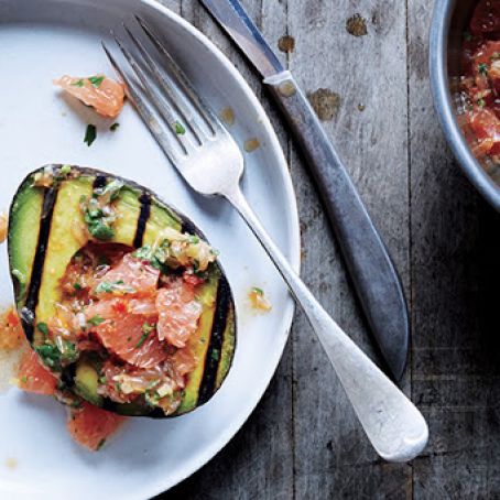 Grilled Avocado with Grapefruit Chermoula