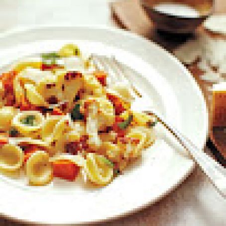 Pasta with Roasted Vegetables and Bacon