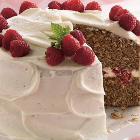 Spice Cake with Raspberry Filling and Cream Cheese Frosting
