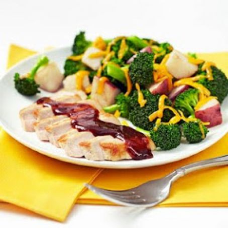 Pork Chop with Cheddar Potatoes and Broccoli