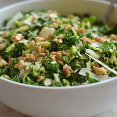 Kale & Brussels Sprout Salad with Walnuts, ParmesaKale & Brussels Sprout Salad with Walnuts, Parmesan & Lemon-Mustard Dressingn & Lemon-Mustard Dressing