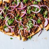 Spicy Lamb Pizza with Parsley–Red Onion Salad