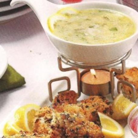 Piccata Fondue with Panko-Crusted Chicken Dippers