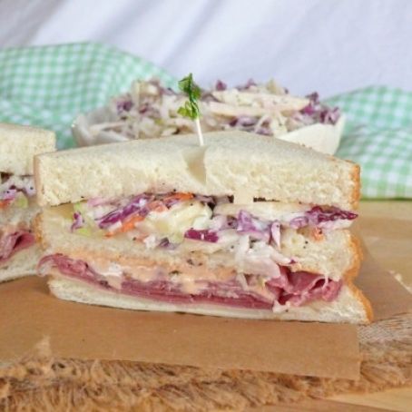 Reuben Club Sandwiches with Apple Slaw
