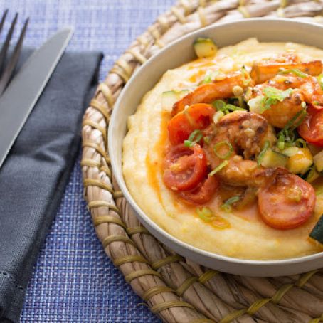 Southern-Style Shrimp & Grits with Zucchini, Corn & Cherry Tomatoes