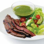 Grilled Sirloin Steak with Herb Sauce