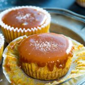 Pumpkin Cheesecake Cupcakes with Salted Caramel Sauce