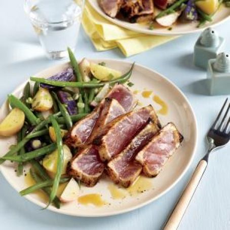 Maple & Mustard Seared Tuna with Potato-Bean Salad